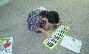 Using the Music Mind Games paper keyboard and magic notes along with a Mayron Cole Fun Sheet. Topic: Reading the interval of a 4th